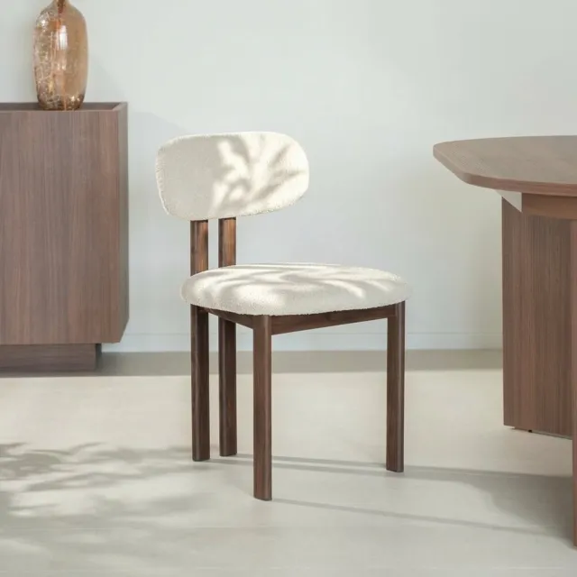 Dimehouse Set van 2 Japandi Eetkamerstoel Miyo Bouclé Beige - Walnootlook Frame - Stof - Japandi