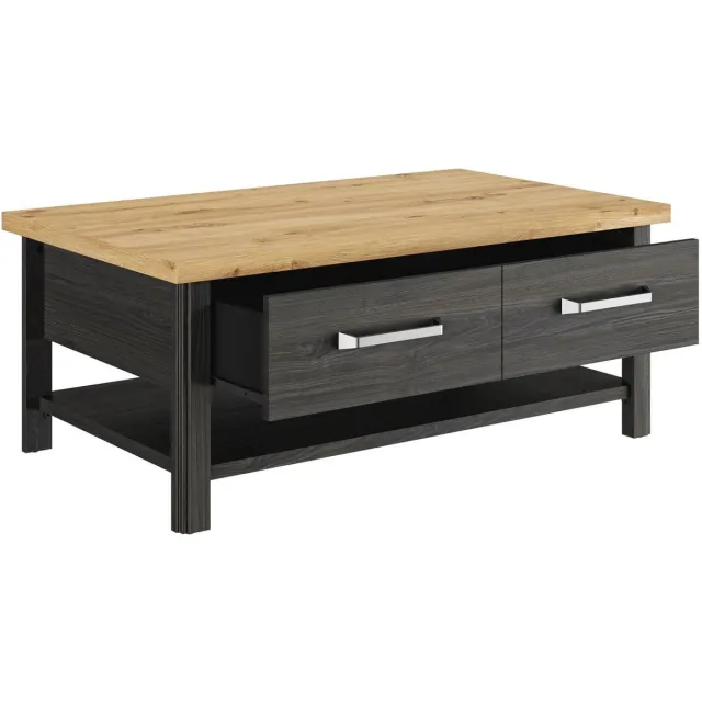 Gami Belfurn - Salontafel Sequoia – 1 lade – zwart met eik artisan – 112 × 67 cm antraciet