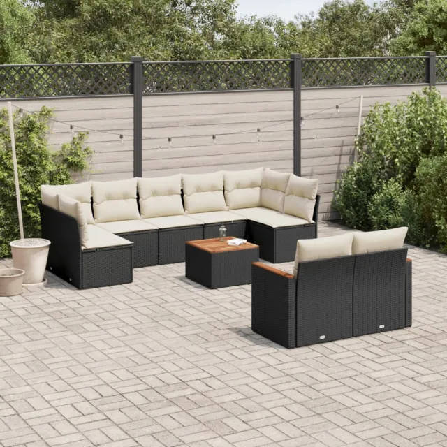 vidaXL 10-delige Loungeset met kussens poly rattan zwart, foto 2