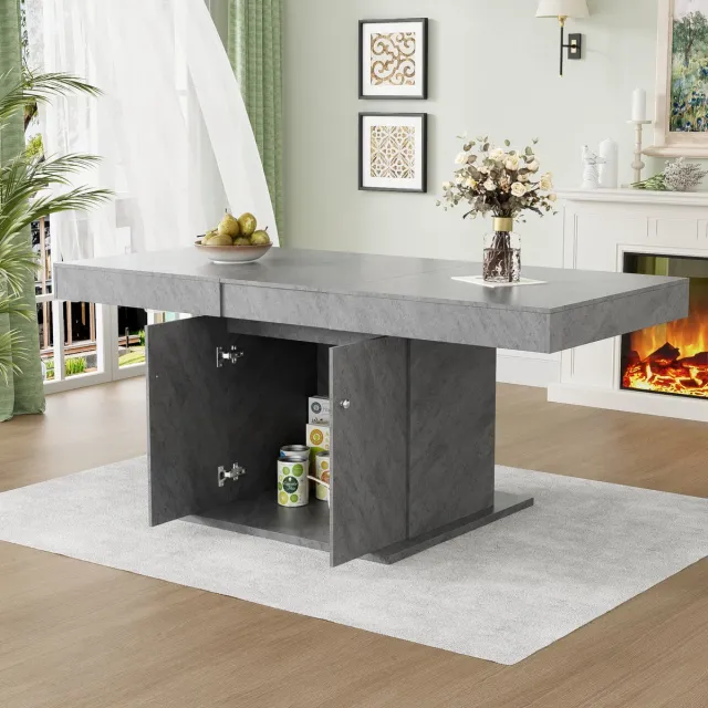 Wishdor Uitbreidbare eettafel - Rechthoekig ontwerp met opbergruimte - Automatisch uitschuifbaar - Modern - Woonkamer eetkamer werkplek - Betonlook - Grijs - 180 x 80 x 76 cm