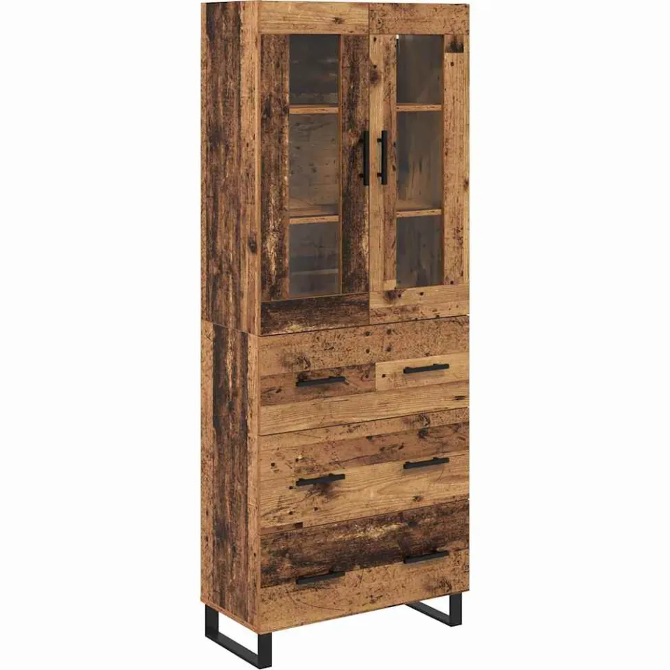 vidaXL Hoge kast 2 st Oud Hout 69,5 x 34 x 180 cm Bewerkt hout bruin, foto 3