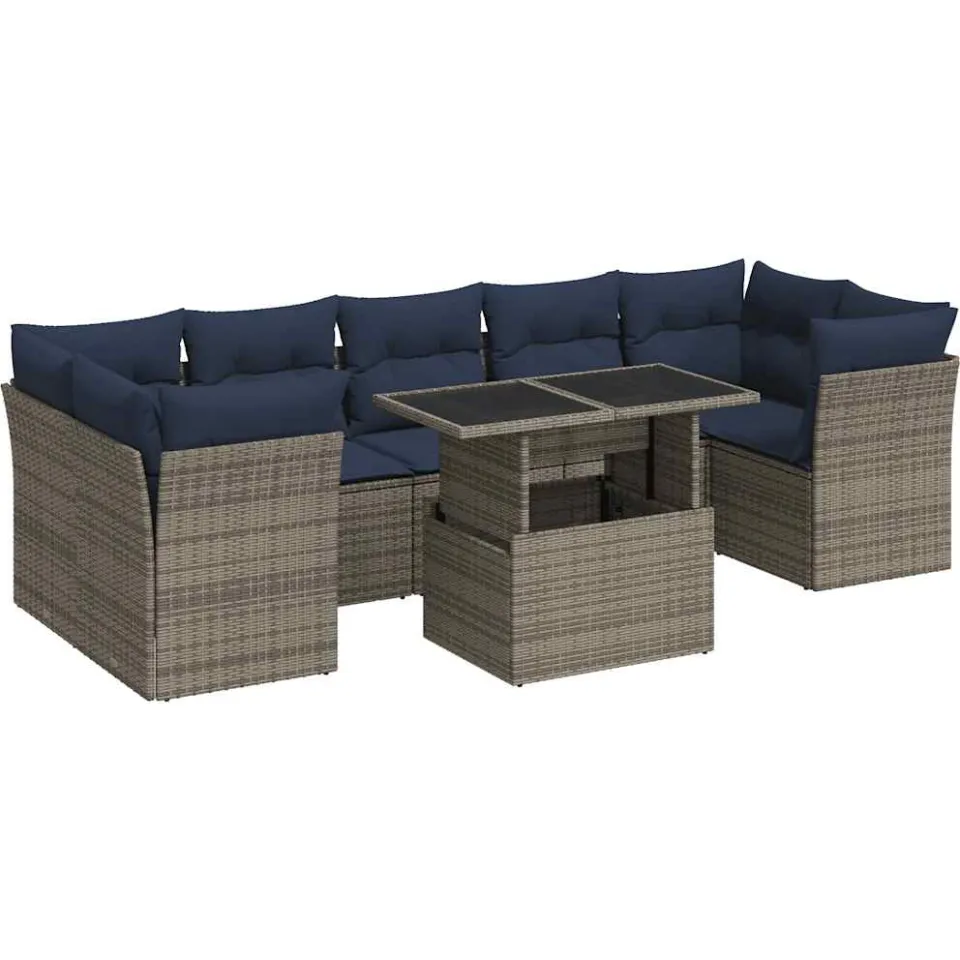 vidaXL 8-delige Loungeset met kussens poly rattan acacia grijs, foto 3