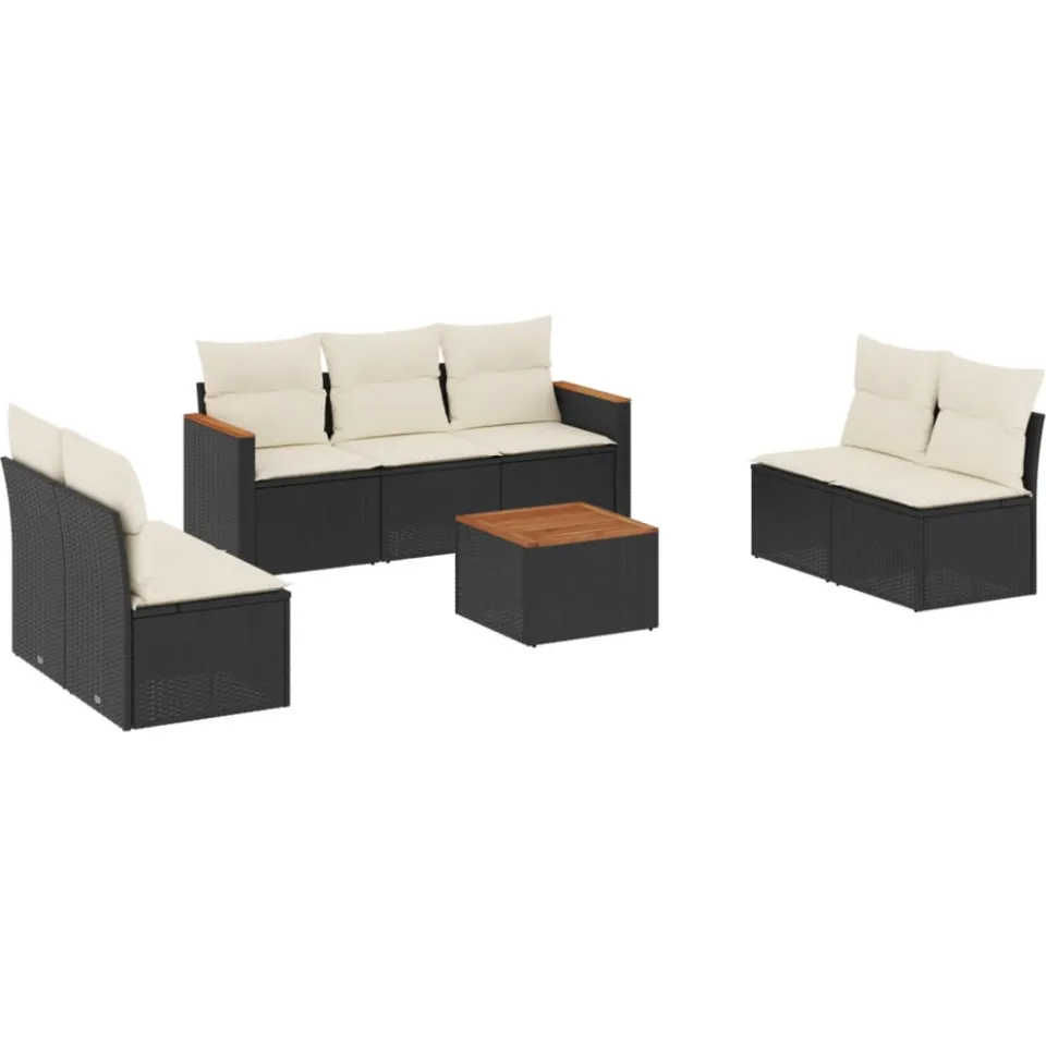 vidaXL 8-delige Loungeset met kussens poly rattan zwart, foto 4