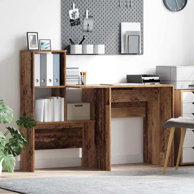vidaXL Bureau Oud Hout 131,5 x 50 x 106,5 cm Bewerkt hout bruin, foto 2