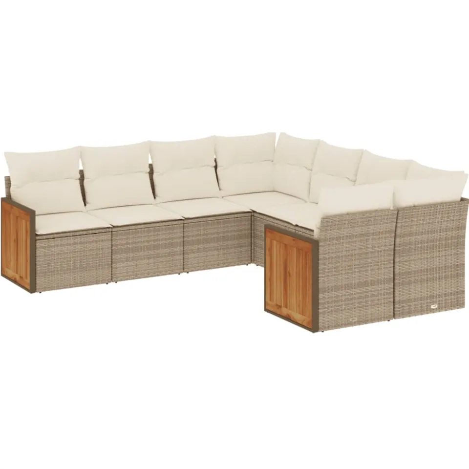 vidaXL 8-delige Loungeset met kussens poly rattan beige