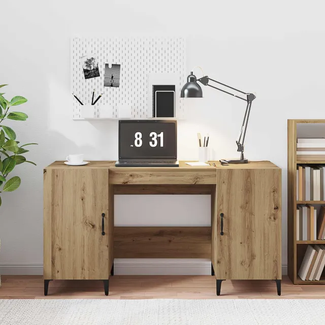 vidaXL Bureau Artisanaal eiken 140 x 50 x 75 cm Bewerkt hout, foto 2