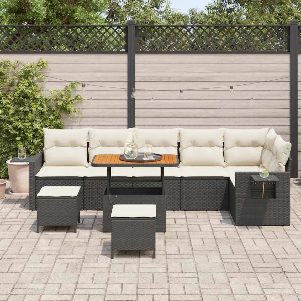 vidaXL Tuinbankenset 11 st Zwart en Crème poly rattan, foto 3