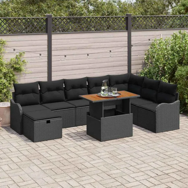 vidaXL Tuin Sofa Set 9 st Zwart poly rattan, foto 2