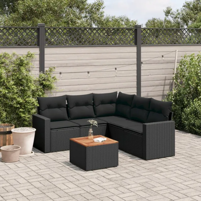 vidaXL 6-delige Loungeset met kussens poly rattan zwart, foto 2