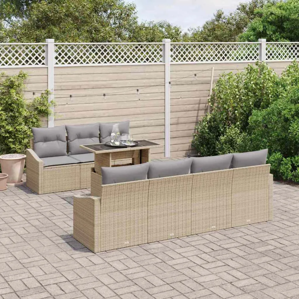 vidaXL Tuin Sofa Set 8 st Beige poly rattan, foto 3
