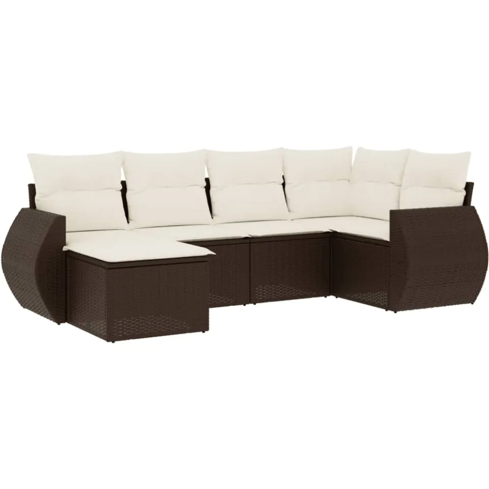 vidaXL 6-delige Loungeset met kussens poly rattan bruin, foto 3