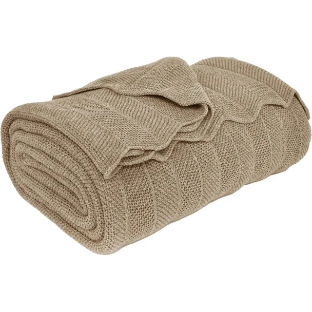 Famanu Woondeken Milo, 150 x 200 cm, zand (beige), 100% katoen, visgraatmotief naturel
