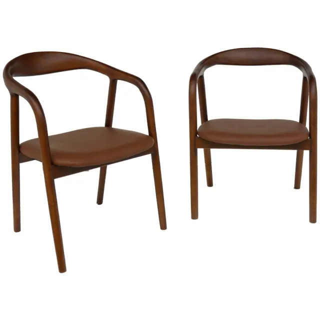 sweeek Set van 2 stoelen met walnootkleurig rubberhout en imitatieleer vintage 55 x 57 x 79cm - sara