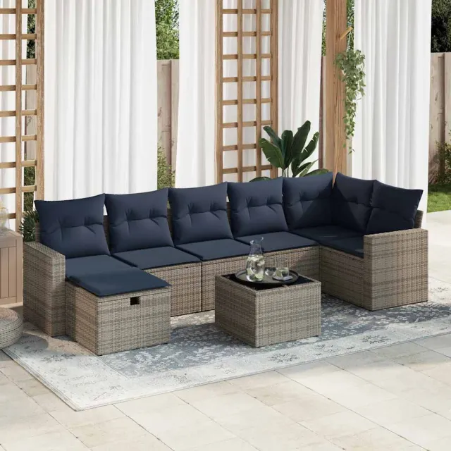 vidaXL 8-delige Loungeset met kussens poly rattan grijs, foto 2