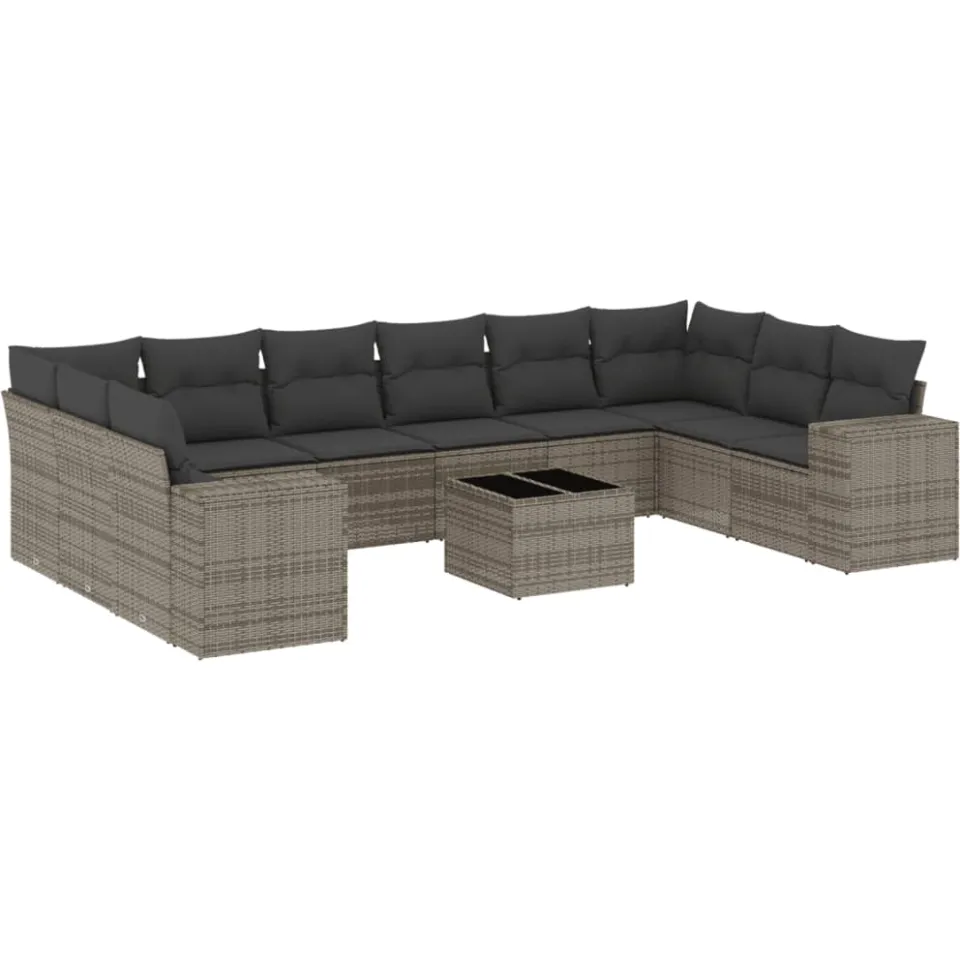 vidaXL 11-delige Loungeset met kussens poly rattan grijs, foto 3