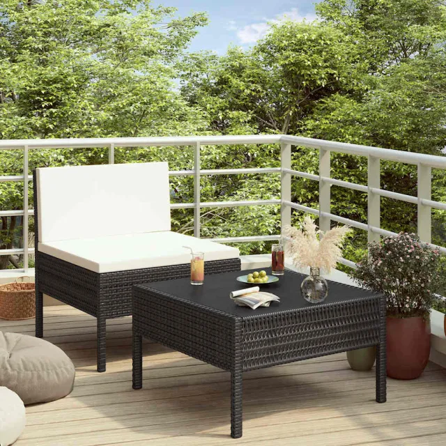 vidaXL 2-delige Loungeset met kussens poly rattan zwart, foto 2