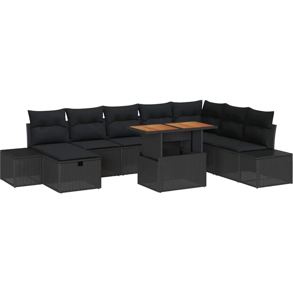 vidaXL Tuinbankenset 9 st Zwart poly rattan