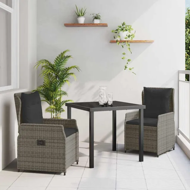 vidaXL Tuin eettafelset 3 st Grijs poly rattan, foto 2