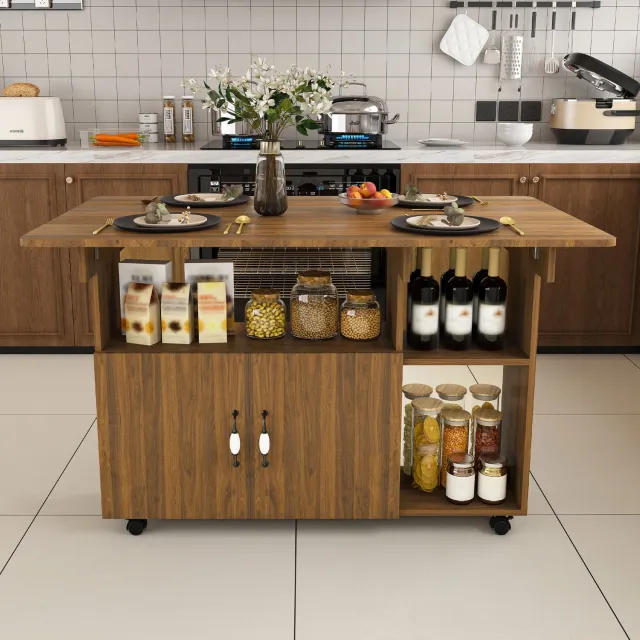 MIVRAY Eettafel - Opklapbaar Met Opbergruimte En 5 Wielen - MDF - Walnootkleur Walnootkleurig