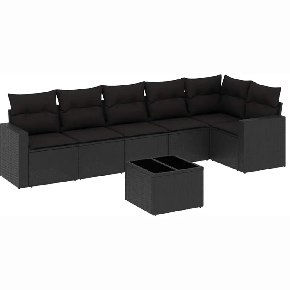 vidaXL 7-delige Loungeset met kussens poly rattan zwart, foto 3