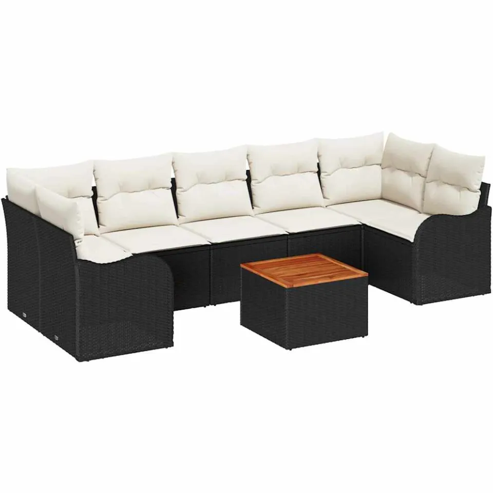 vidaXL Tuinbankenset 8 st Zwart en Crème poly rattan