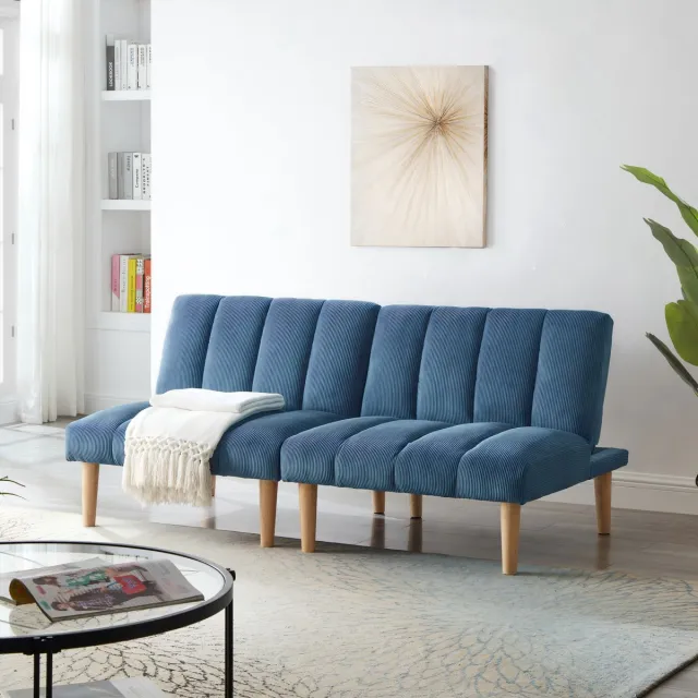 MODENUIT Slaapbank 167 cm - 3-Standen Rugleuning En Uitklapbaar - Voor Woonkamer En Logeerkamer - Corduroy Blauw