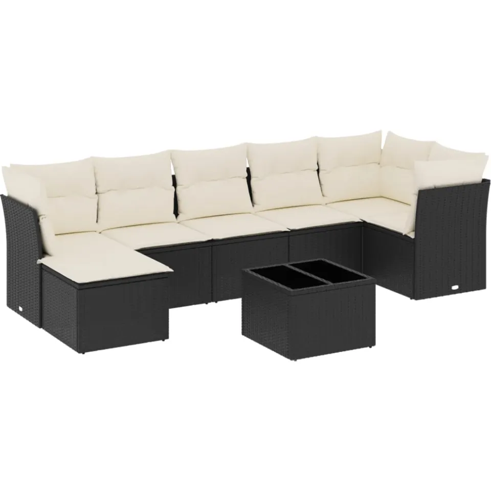 vidaXL 8-delige Loungeset met kussens poly rattan zwart, foto 3