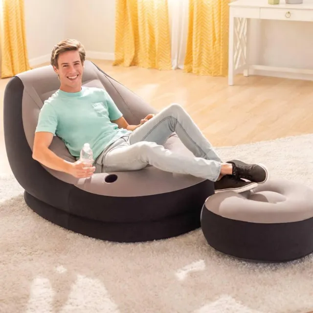 Intex Opblaasstoel met poef Ultra Lounge Relax 68564NP (incl. vloerviltjes) Grijs