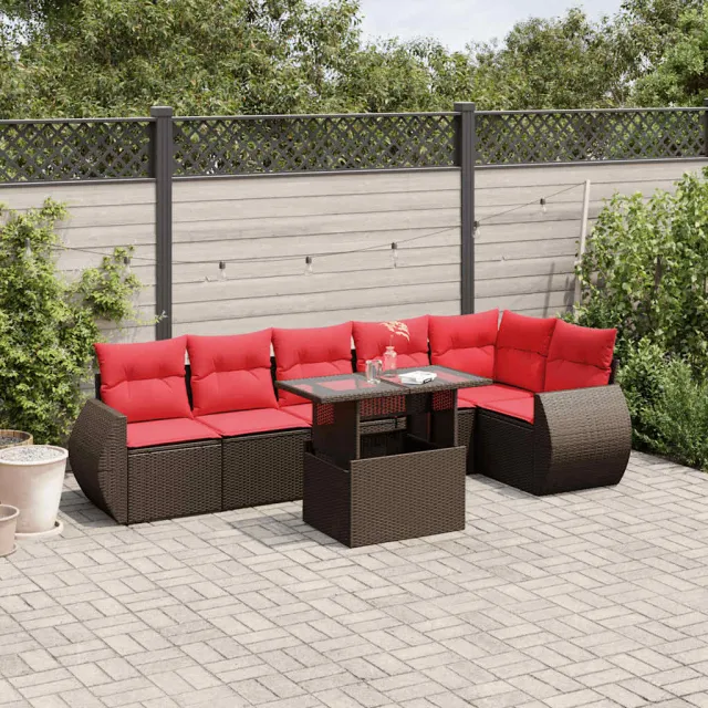 vidaXL 7-delige tuinbankset met kussens, bruin polyrotan, foto 2