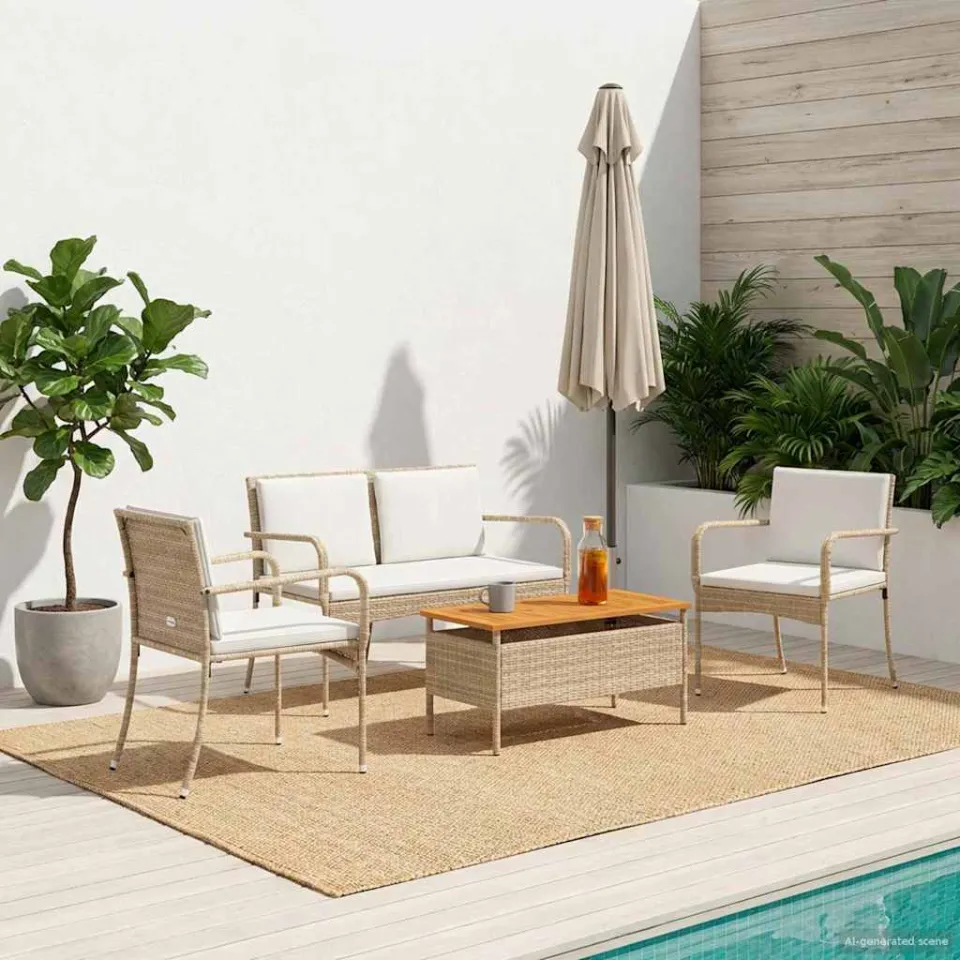 vidaXL Tuinset Beige poly rattan, foto 2
