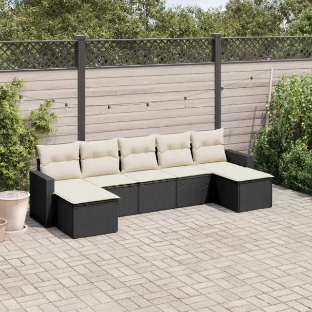 vidaXL 7-delige Loungeset met kussens poly rattan zwart, foto 2