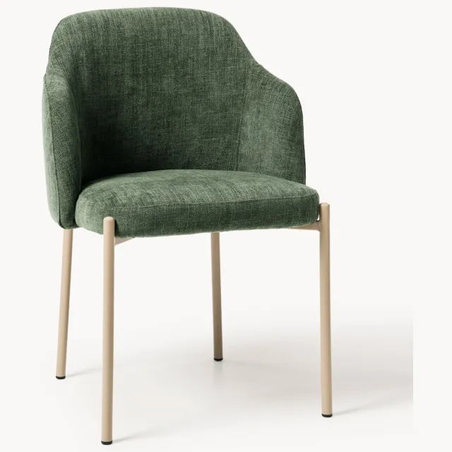 Westwing Collection Gestoffeerde eetstoel Felicia met armleuningen Beige, Groen