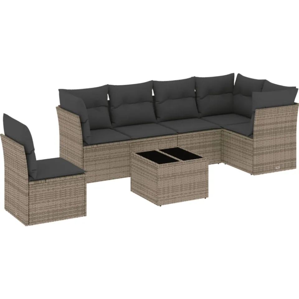 vidaXL 7-delige Loungeset met kussens poly rattan grijs