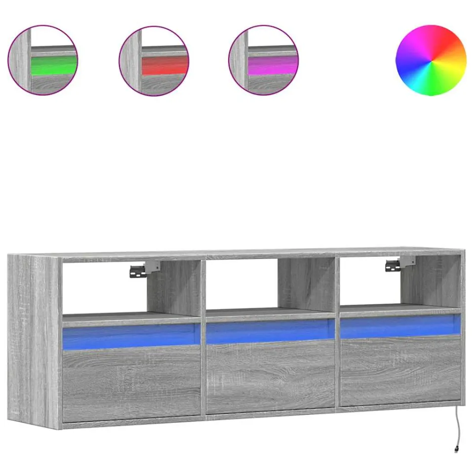 vidaXL Tv-wandmeubel met LED-verlichting 130x31x45 cm grijs sonoma, foto 3