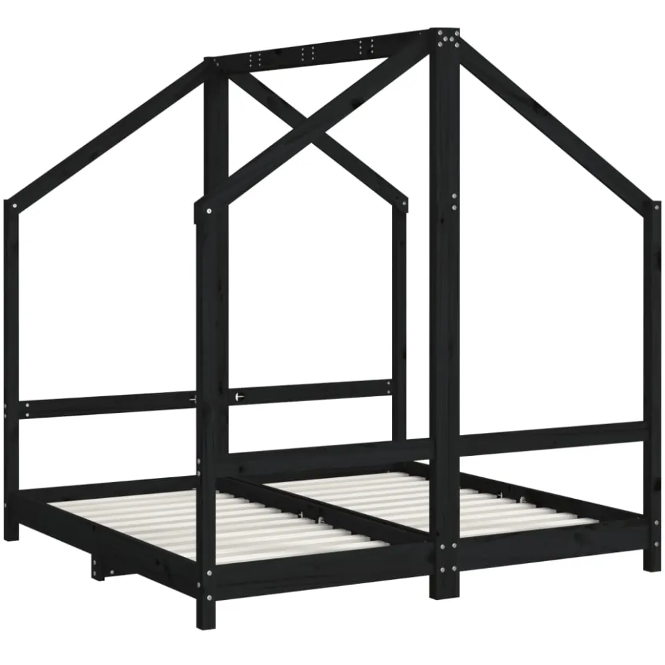 vidaXL Kinderbedframe 2x(70x140) cm massief grenenhout zwart