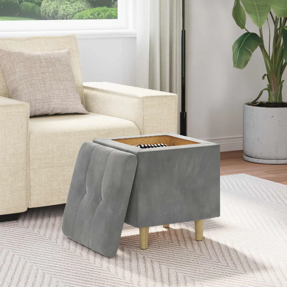 vidaXL Ottoman met Opbergruimte Donkergrijs 40 x 40 x 45 cm Fluweel grijs, foto 4