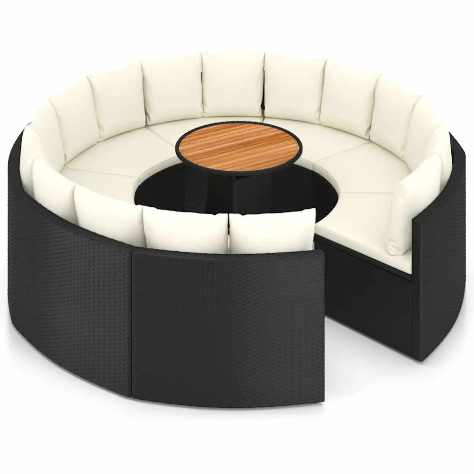 vidaXL 9-delige Loungeset met kussens poly rattan zwart, foto 3