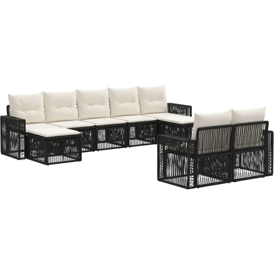 vidaXL Tuinbankenset 9 st Zwart en Cream Wit poly rattan, foto 3