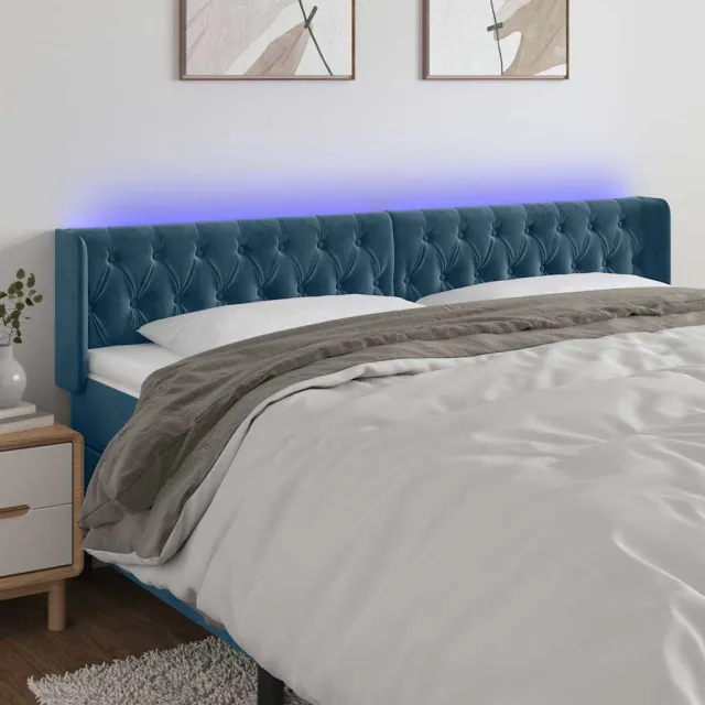 vidaXL Hoofdbord LED 183x16x78/88 cm fluweel donkerblauw blauw