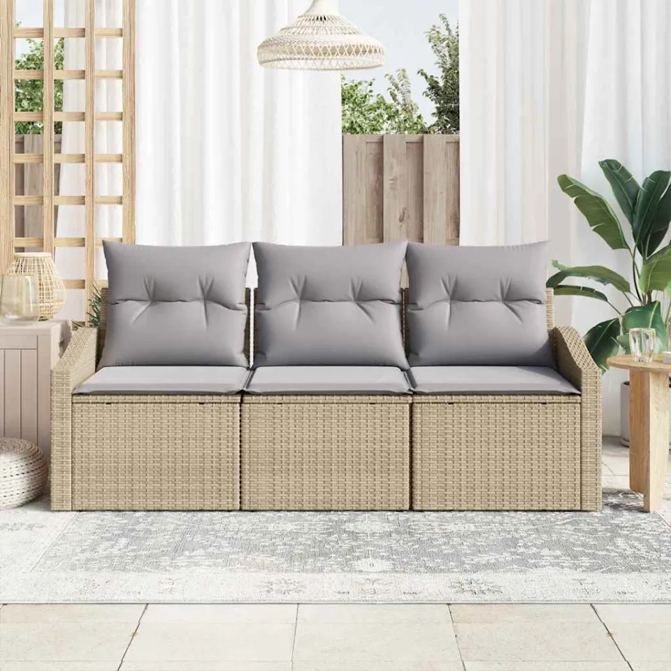 vidaXL Tuinbankenset 3 st Beige en Licht Grijs poly rattan, foto 2