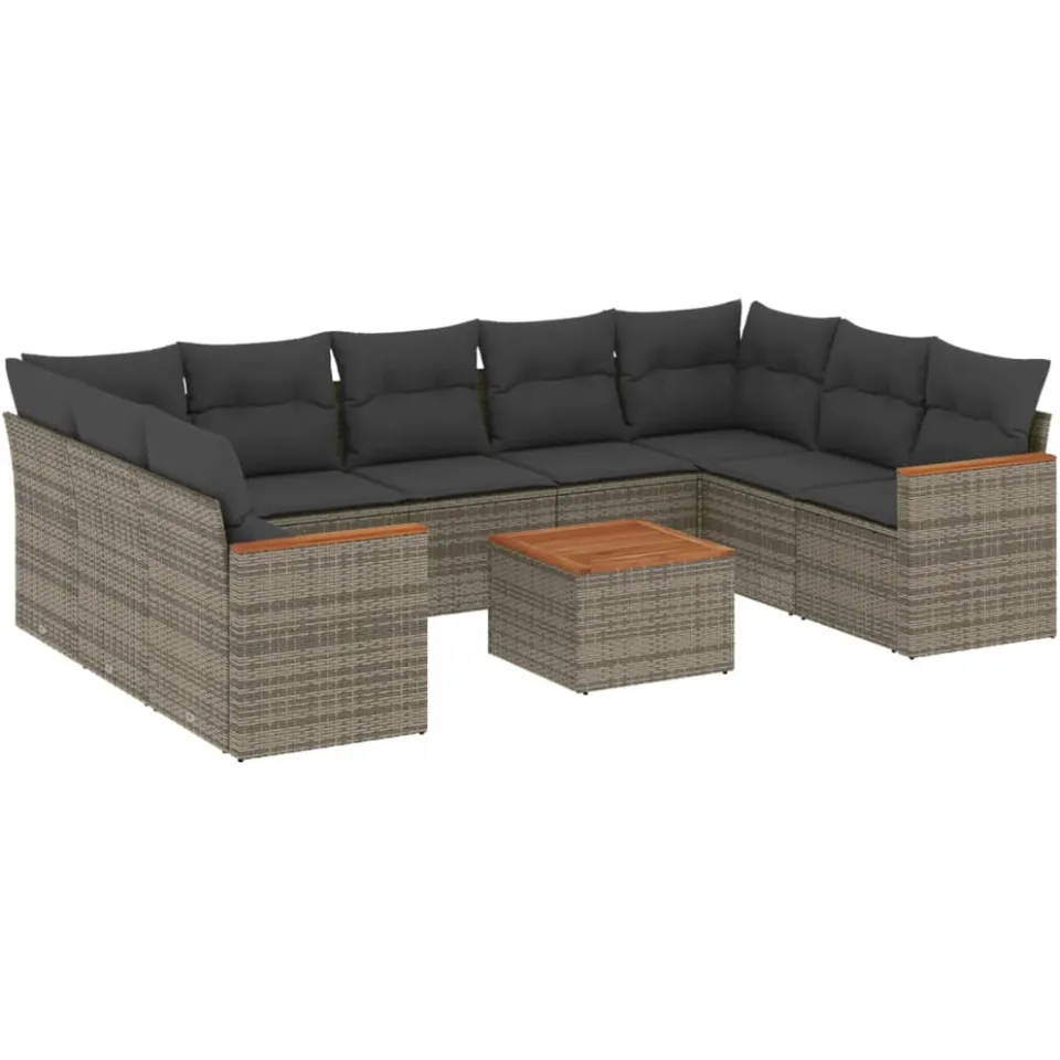 vidaXL 10-delige Loungeset met kussens poly rattan grijs, foto 3