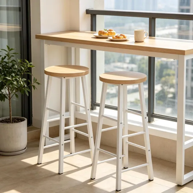 WUVRIE Barkrukken set van 2 - MDF zitting en metalen frame met voetensteun - Licht eiken