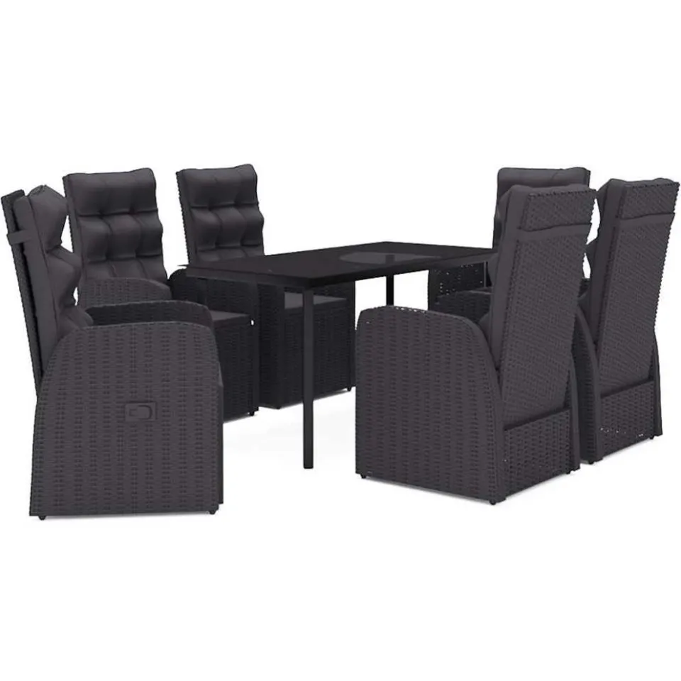 vidaXL 7-delige Tuinset met kussens zwart, foto 3