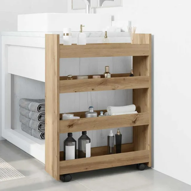 vidaXL Opbergtrolley smal 4-laags bewerkt hout artisanaal eikenkleurig Bruin