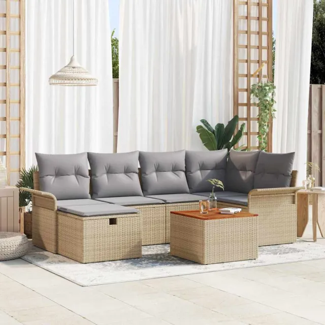 vidaXL Tuinbankenset 7 st Beige poly rattan, foto 2