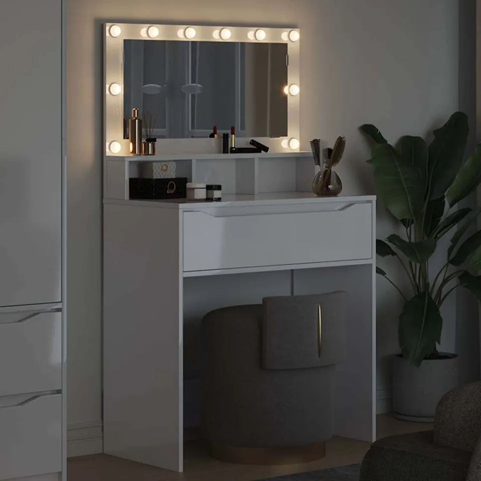 vidaXL Slaapkamer Kaptafels Hoogglans Wit 80 x 39,5 x 135 cm, foto 3