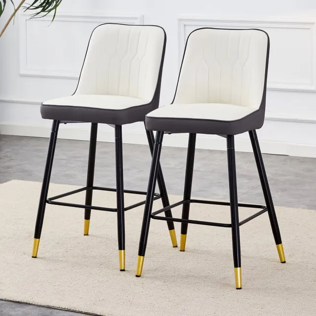 Welltin Barkruk set van 2-Barkrukken-Keukenstoel-Moderne stijl-Hoogte 100 cm-Pu leer-Metaal- wit, donkergrijs, zilver-Met rugleuning-gestoffeerde zitting