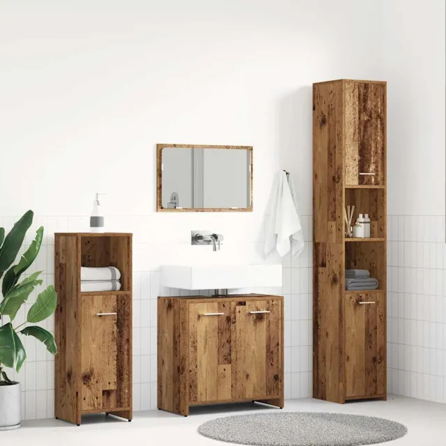 vidaXL 4-delige Badkamermeubelset bewerkt hout oud houtkleurig bruin, foto 2