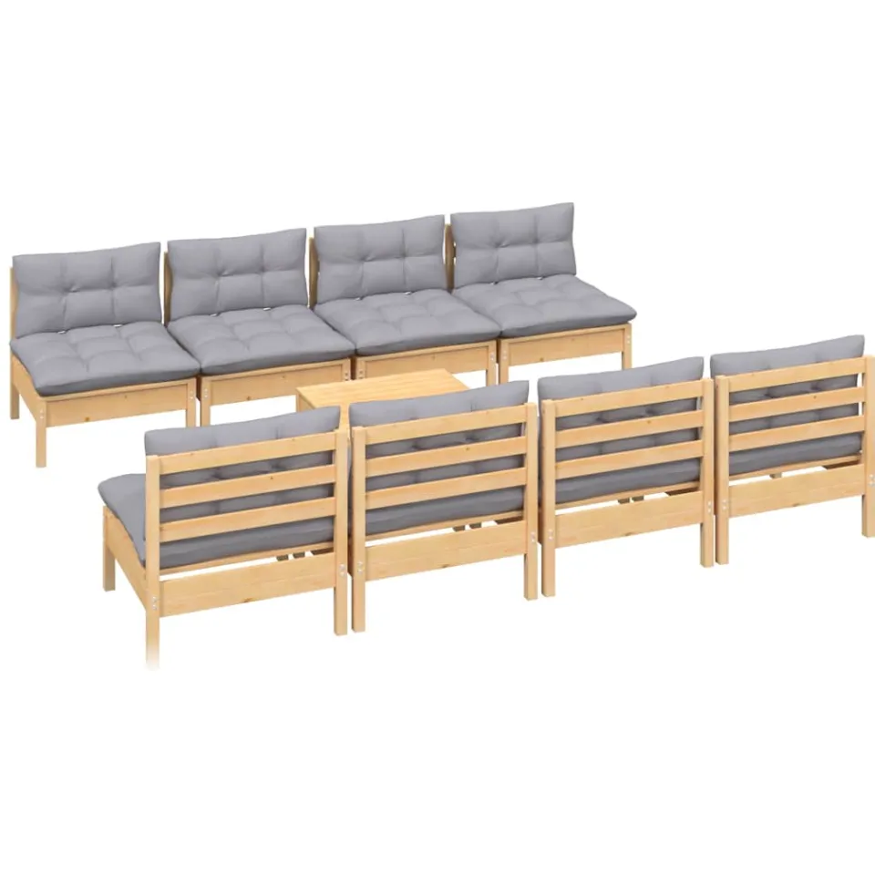 vidaXL 9-delige Loungeset met grijze kussens grenenhout Grijs