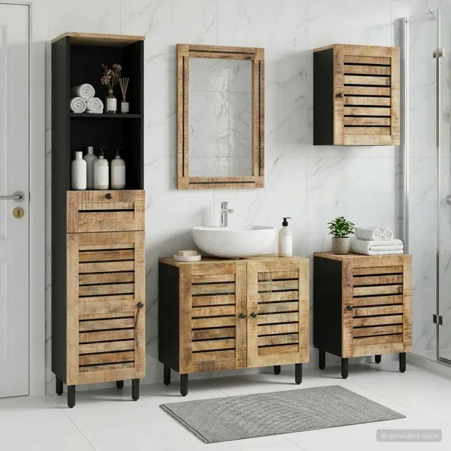 vidaXL Badkamerkastenset 5 st Naturel 38 x 33 x 160 cm Bruin